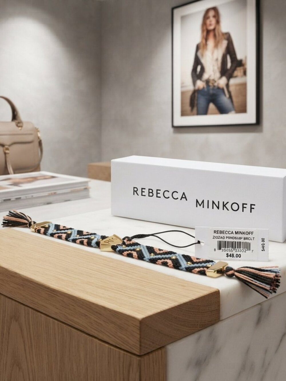 Rebecca Minkoff Black Blossom Multi Zigzag Friendship Bracelet Gold Studs